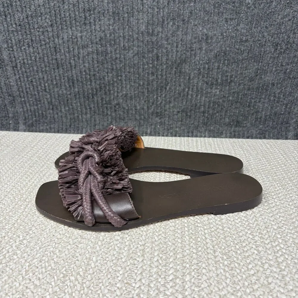 Tory Burch Rope Flat Slide Sandals Fudge Brown Leather Women’s 7.5 M